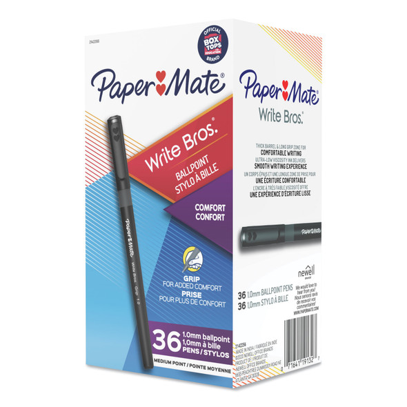 Write Bros. Grip Ballpoint Pen, Stick, Medium 1 mm, Black Ink, Black Barrel, 36/Pack