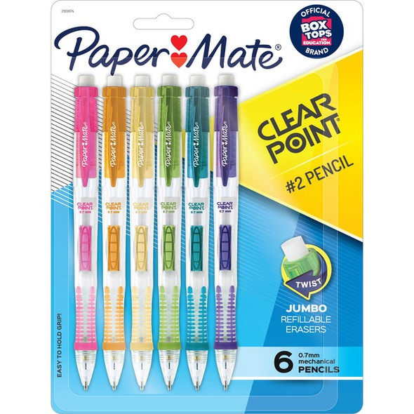 Paper Mate Clearpoint Mechanical Pencils - 0.7 mm Lead Diameter - Assorted Barrel - 6 / Pack