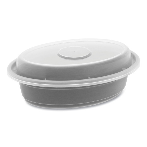 Newspring VERSAtainer Microwavable Containers, Oval, 8 oz, 5.7 x 4 x 1.45, Black/Clear, Plastic, 150/Carton