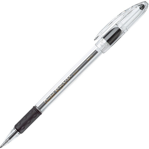 Pentel R.S.V.P. Ballpoint Stick Pens - Medium Pen Point - 1 mm Pen Point Size - Refillable - Black - Clear Barrel - 12 / Box