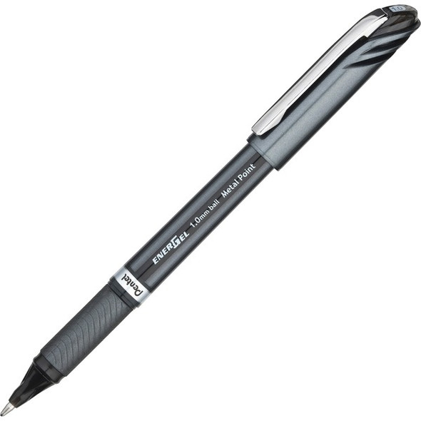 EnerGel EnerGel NV Liquid Gel Pens - Bold Pen Point - 1 mm Pen Point Size - Black Gel-based Ink - Gray Barrel - Metal Tip - 1 Dozen