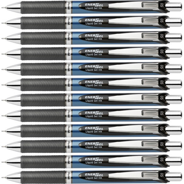 EnerGel EnerGel RTX Liquid Gel Pens - Fine Pen Point - 0.5 mm Pen Point Size - Needle Pen Point Style - Refillable - Retractable - Black Gel-based Ink - Blue Barrel - Stainless Steel Tip - 12 / Box