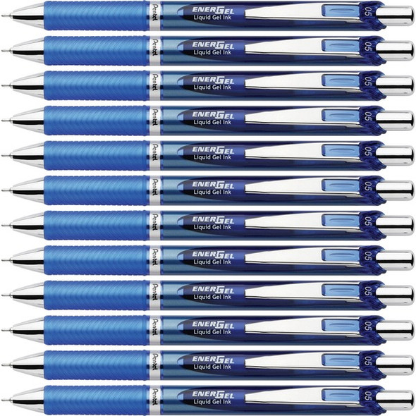 EnerGel EnerGel RTX Liquid Gel Pens - Fine Pen Point - 0.5 mm Pen Point Size - Needle Pen Point Style - Refillable - Retractable - Blue Gel-based Ink - Blue Barrel - Stainless Steel Tip - 12 / Box