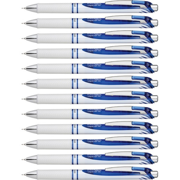 EnerGel EnerGel Pearl Liquid Gel Pens - Fine Pen Point - 0.5 mm Pen Point Size - Needle Pen Point Style - Refillable - Retractable - Blue Gel-based Ink - Pearl White Stainless Steel Barrel - 1 Dozen