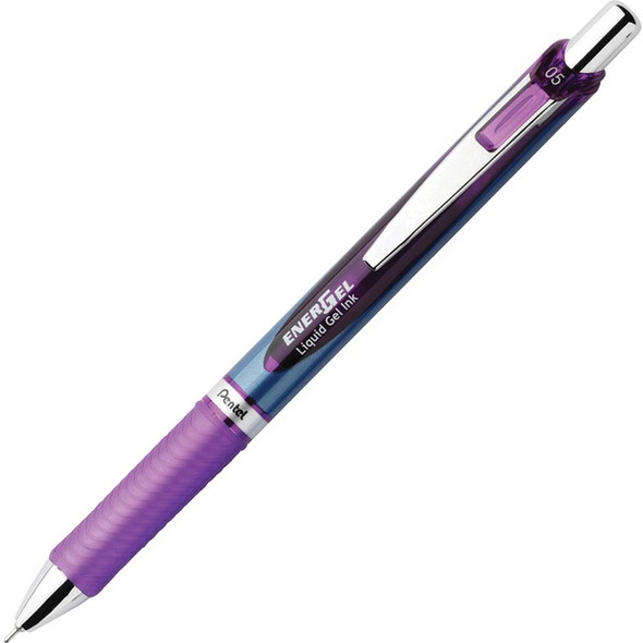 EnerGel EnerGel RTX Liquid Gel Pen - Fine Pen Point - 0.5 mm Pen Point Size - Needle Pen Point Style - Refillable - Retractable - Violet Gel-based Ink - Blue Stainless Steel Barrel - Metal Tip - 1 Each