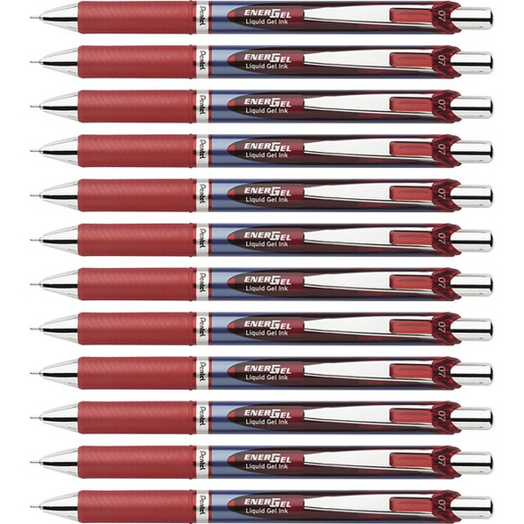 EnerGel EnerGel RTX Liquid Gel Pens - Medium Pen Point - 0.7 mm Pen Point Size - Needle Pen Point Style - Refillable - Retractable - Red Gel-based Ink - Blue Barrel - Stainless Steel Tip - 12 / Box