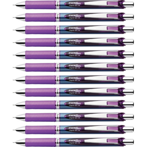 EnerGel EnerGel RTX Liquid Gel Pens - Medium Pen Point - 0.7 mm Pen Point Size - Needle Pen Point Style - Refillable - Retractable - Violet Gel-based Ink - Blue Barrel - Stainless Steel Tip - 12 / Box