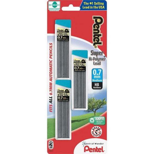 Pentel Super Hi-Polymer HB Lead Refill - 0.7 mmMedium Point - HB - Hard - Black - 90 / Pack