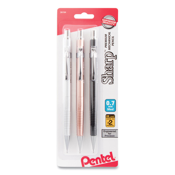 Sharp Mechanical Pencil, 0.7 mm, HB (#2), Black Lead, Assorted Barrel Colors, 3/Pack
