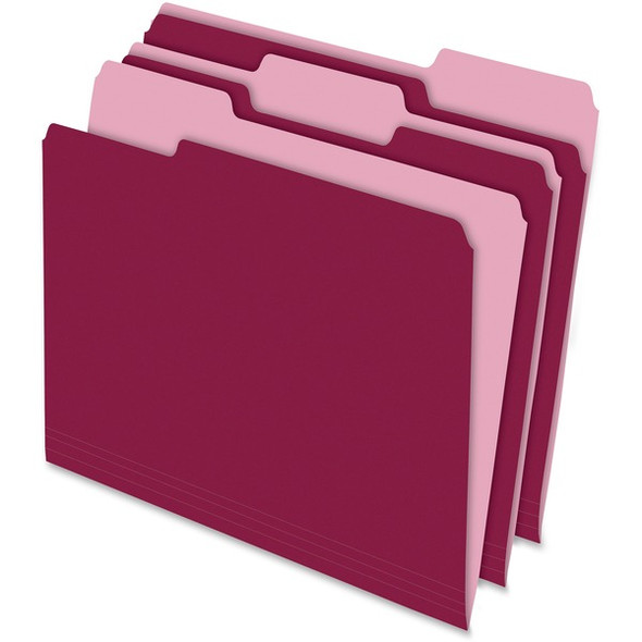 Pendaflex 1/3 Tab Cut Letter Recycled Top Tab File Folder - 8 1/2" x 11" - Top Tab Location - Assorted Position Tab Position - Burgundy - 10% Recycled - 100 / Box