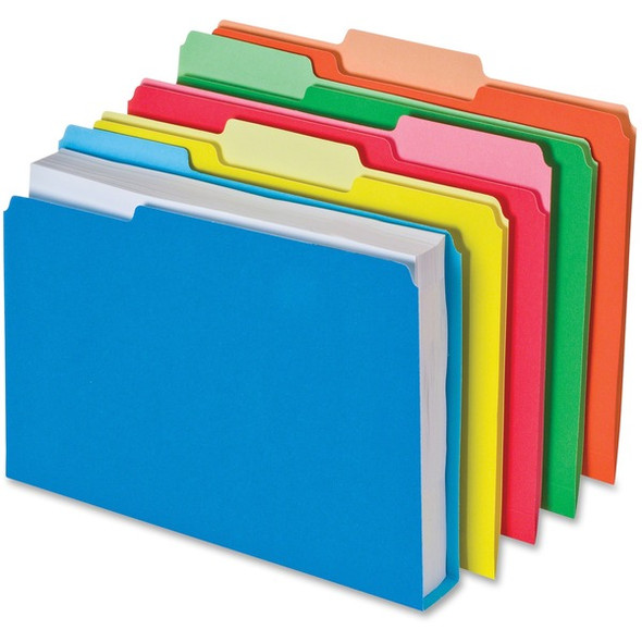 Pendaflex Double Stuff 1/3 Tab Cut Letter Recycled Top Tab File Folder - 8 1/2" x 11" - 250 Sheet Capacity - Top Tab Location - Assorted Position Tab Position - Blue, Red, Orange, Yellow, Bright Green - 10% Recycled - 50 / Box