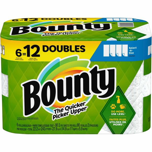 Bounty Select-A-Size Paper Towels - 6 Double Rolls = 12 Regular - 2 Ply - White - Perforated, Absorbent, Durable - For Kitchen - 6 / Carton