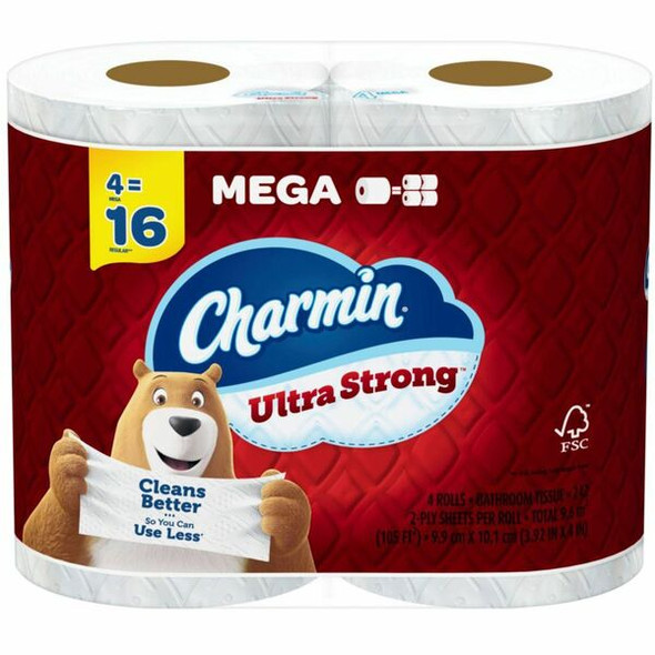 Charmin Ultra Strong Bath Tissue - 2 Ply - White - Strong, Textured, Long Lasting, Clog Safe, Septic Safe - For Bathroom, Toilet - 4 / Pack