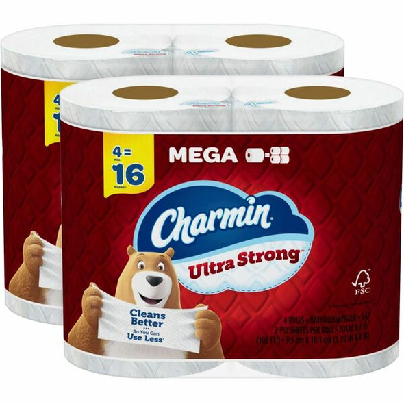 Charmin Ultra Strong Bath Tissue - 2 Ply - White - Strong, Textured, Long Lasting, Clog Safe, Septic Safe - For Bathroom, Toilet - 8 / Carton