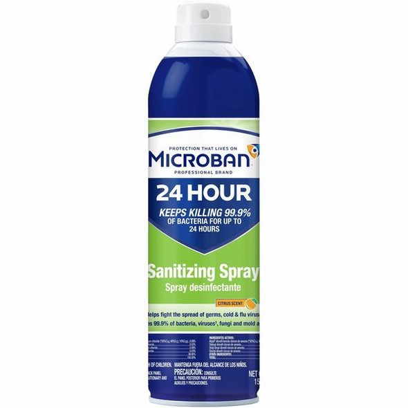 Microban Professional Sanitizing Spray - 15 fl oz (0.5 quart) - Citrus Scent - 6 / Carton - Clear