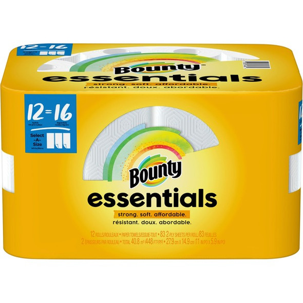Bounty Essentials Select-A-Size Paper Towels - 12 Big Rolls = 16 Regular - 2 Ply - 83 Sheets/Roll - White - For Kitchen - 12 / Carton