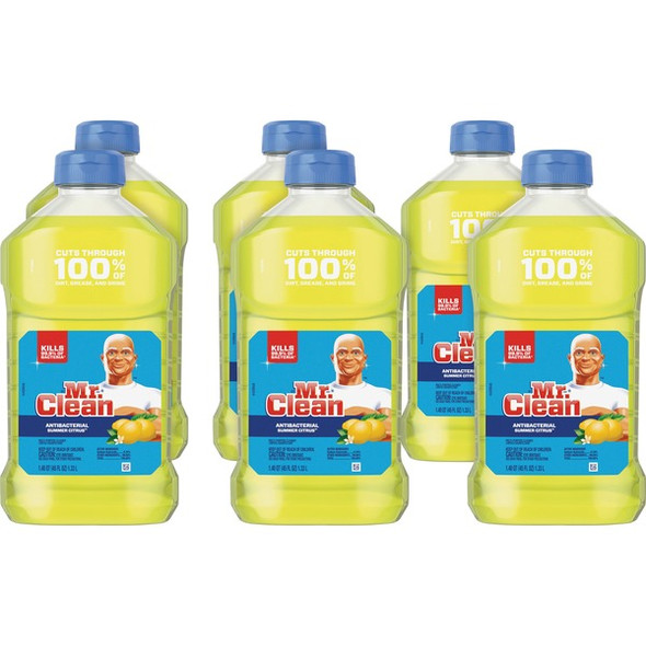 Mr. Clean Antibacterial Cleaner - 45 fl oz (1.4 quart) - Summer Citrus, Lemon Scent - 6 / Carton - Yellow