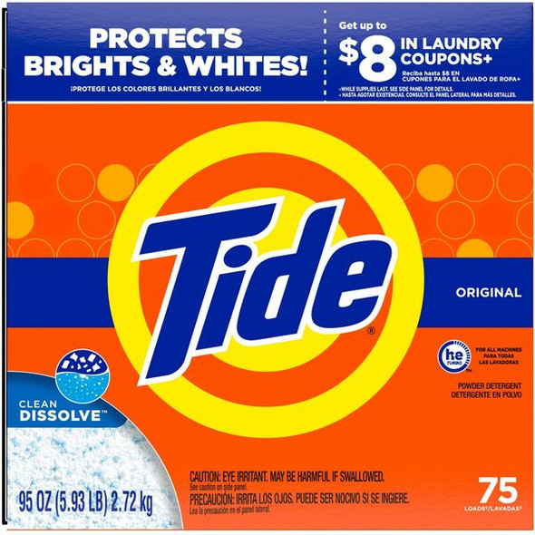 Tide Powder Laundry Detergent - For Clothing, Laundry - Concentrate - 95 oz (5.94 lb) - Original Scent - 1 / Box - Orange