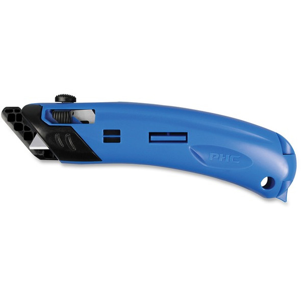 Safety First System Pacific EZ4 Self-retractable Guarded Safety Cutter - Self-retractable, Safety Guard, Spring-loaded Blade, Finger Guard, Durable, Lightweight, Ergonomic Handle - Plastic - Black, Blue - 1 Each