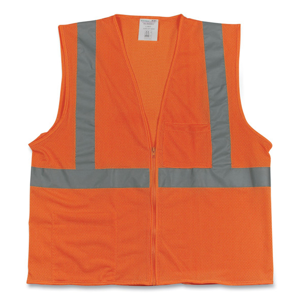 ANSI Class 2 Two-Pocket Zipper Mesh Safety Vest, Polyester Mesh, 2X-Large, Orange