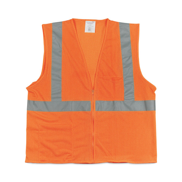 ANSI Class 2 Two-Pocket Zipper Mesh Safety Vest, Polyester Mesh, Large, Orange