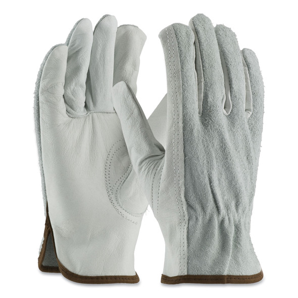 Top-Grain Leather Drivers Gloves with Shoulder-Split Cowhide Leather Back, Large, Gray