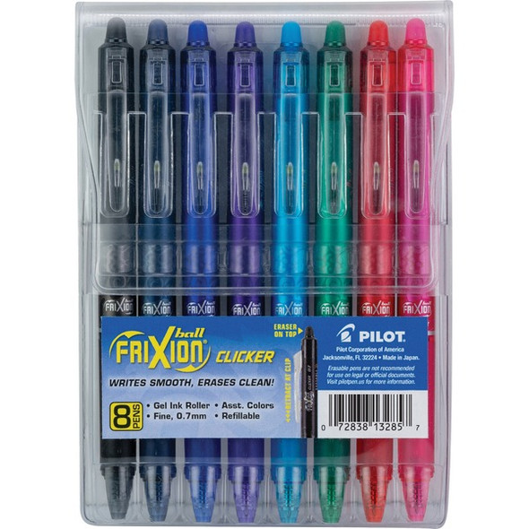 FriXion Erasable Gel Pen - Fine Pen Point - 0.7 mm Pen Point Size - Retractable - Pink, Red, Green, Turquoise, Blue, Purple, Navy, Black Water Based, Gel-based Ink - Translucent Barrel - 8 / Pack