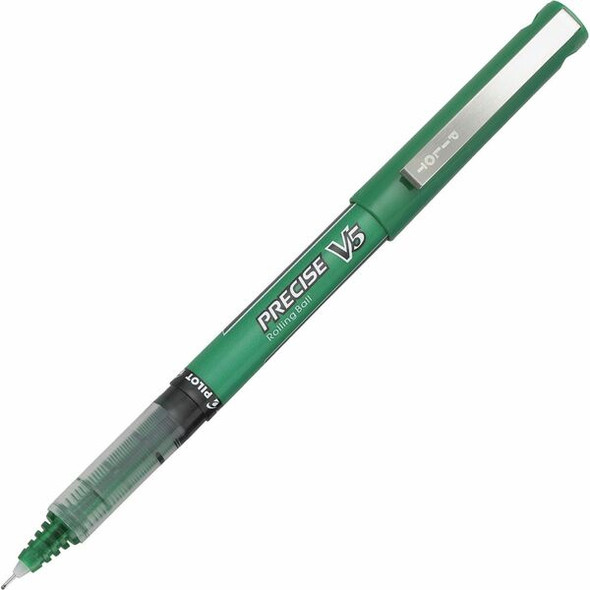 Pilot Precise V5 Extra-Fine Premium Capped Rolling Ball Pens - Fine Pen Point - 0.5 mm Pen Point Size - Green - Green Plastic Barrel - 1 Dozen