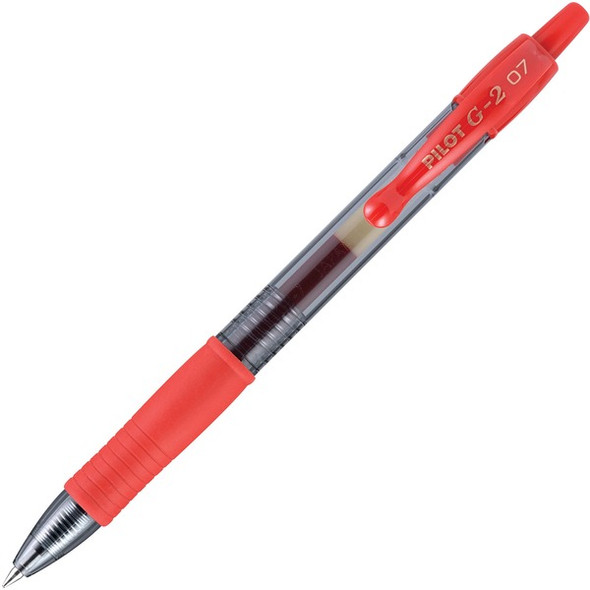 Pilot G2 Retractable Gel Ink Rollerball Pens - Fine Pen Point - 0.7 mm Pen Point Size - Refillable - Retractable - Red Gel-based Ink - Clear Barrel - 1 Dozen