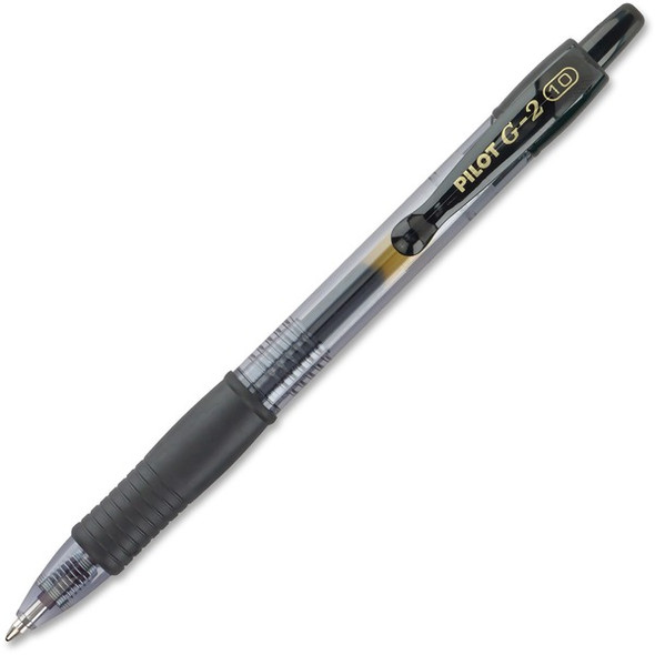 Pilot G2 Bold Point Retractable Gel Pens - Bold Pen Point - 1 mm Pen Point Size - Refillable - Retractable - Black Gel-based Ink - Clear Barrel - 1 Dozen