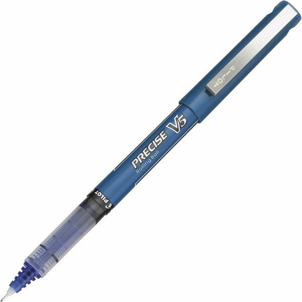 Pilot Precise V5 Extra-Fine Premium Capped Rolling Ball Pens - Extra Fine Pen Point - 0.5 mm Pen Point Size - Blue - Blue Plastic Barrel - 1 Dozen