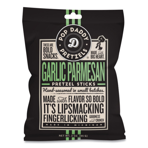 Garlic Parmesan Pretzel Sticks, 3 oz Bag, 15/Carton