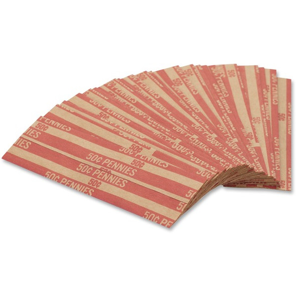 PAP-R Flat Coin Wrappers - Total $0.50 in 50 Coins of 1Ãƒâ€šÃ‚Â¢ Denomination - Heavy Duty - Paper - Red - 1000 / Box