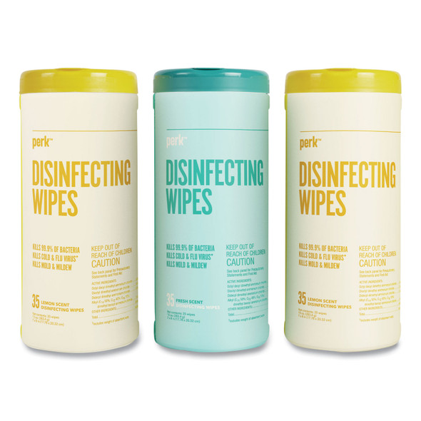 Disinfecting Wipes, 7 x 8, Fresh/Lemon, White, 35 Wipes/Canister, 3 Canisters/Pack