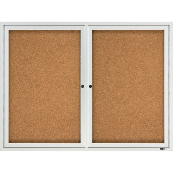 Quartet Enclosed Cork Bulletin Board for Outdoor Use - 36" Height x 48" Width - Brown Cork Surface - Hinged, Wear Resistant, Tear Resistant, Water Resistant, Shatter Proof, Acrylic Glass, Weather Resistant, Lock - Silver Aluminum Frame - 1 Each