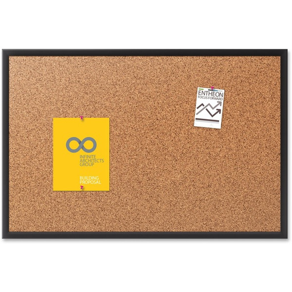 Quartet Classic Series Bulletin Board - 18" Height x 24" Width - Brown Natural Cork Surface - Self-healing, Durable, Sturdy - Black Aluminum Frame - 1 Each