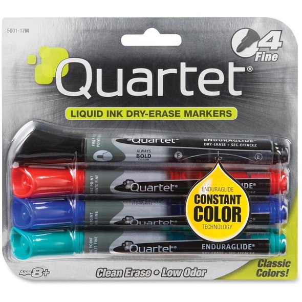 Quartet EnduraGlide Dry-Erase Markers - Fine Marker Point - Red, Green, Black, Blue - 4 / Set