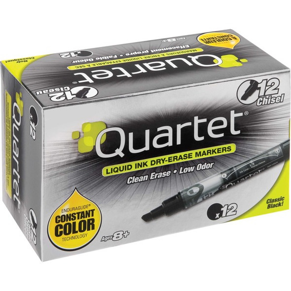 Quartet EnduraGlide Dry-Erase Markers - Chisel Marker Point Style - Black - Transparent Barrel - 1 Dozen