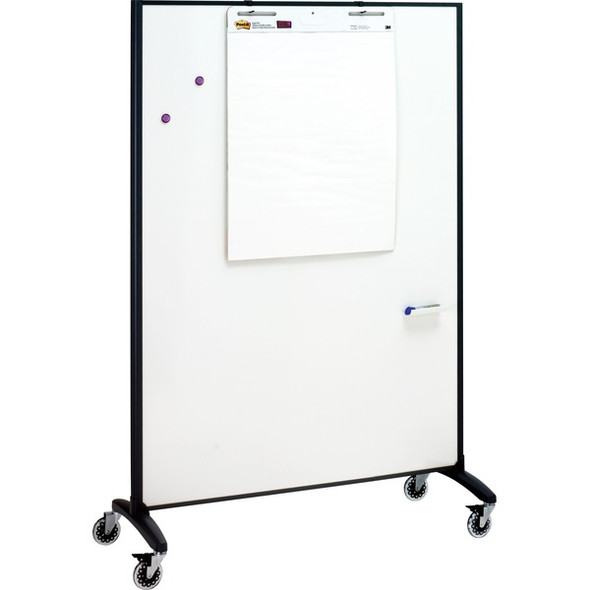 Quartet Motion Room Divider - 48" (4 ft) Width x 72" (6 ft) Height - White Porcelain Surface - Graphite Metal Frame - Magnetic - 1 Each