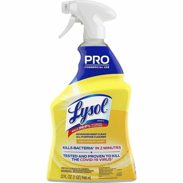 Lysol Advanced Deep Cleaner - 32 fl oz (1 quart) - 32 oz (2 lb) - Lemon Breeze ScentSpray Bottle - 1 Each - Clear