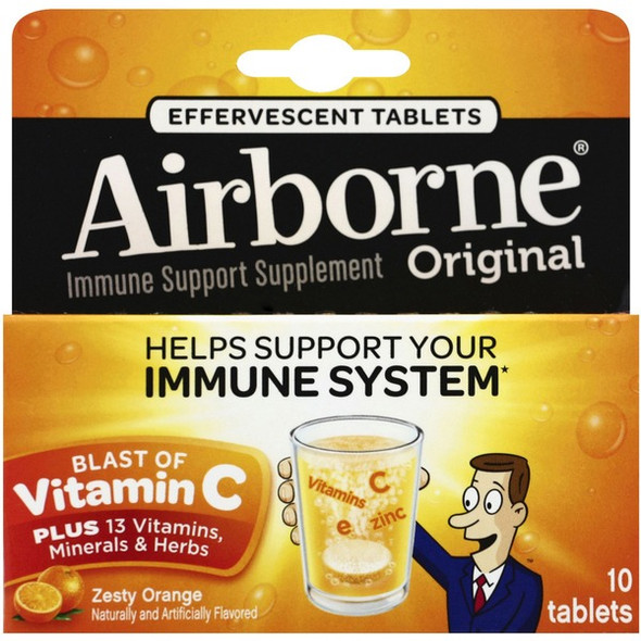 Airborne Zesty Orange Tablets - For Immune Support - Zesty Orange - 10 / Tube