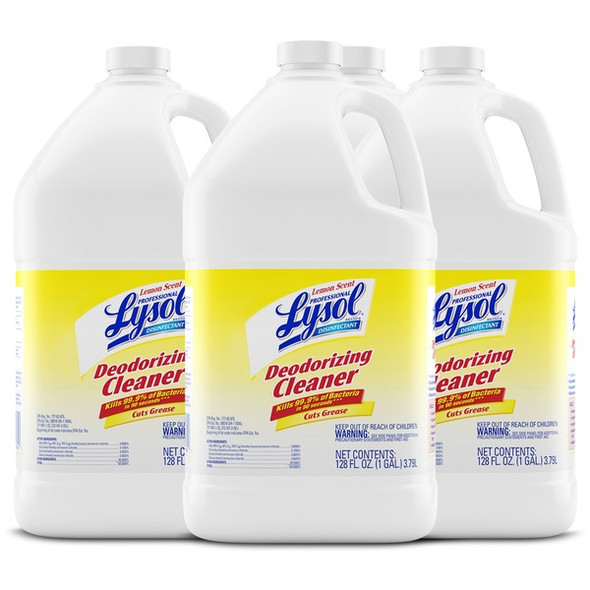 Lysol Deodorizing Cleaner - Concentrate - 128 fl oz (4 quart) - Lemon Scent - 4 / Carton - Yellow