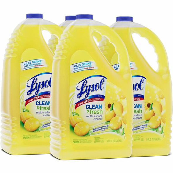 Lysol Clean/Fresh Lemon Cleaner - For Multi Surface - 144 fl oz (4.5 quart) - Clean & Fresh Lemon Scent - 4 / Carton - Yellow