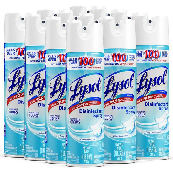 Lysol Crisp Linen Disinfectant Spray - 19 fl oz (0.6 quart) - Crisp Linen Scent - 12 / Carton - Clear