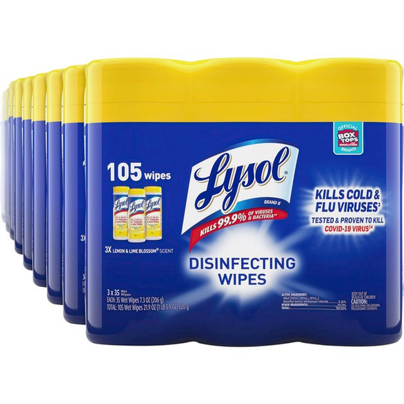 Lysol Disinfecting Wipes 3-pack - Lemon Scent - 35 / Canister - 12 / Carton - White