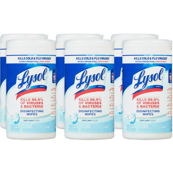 Lysol Disinfecting Wipes - Crisp Linen Scent - 7" Length x 7.25" Width - 80 / Canister - 6 / Carton - White