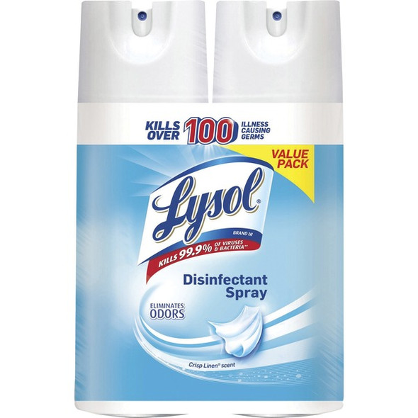 Lysol Crisp Linen Disinfectant Spray - 12.5 fl oz (0.4 quart) - Crisp Linen Scent - 2 / Pack - Clear