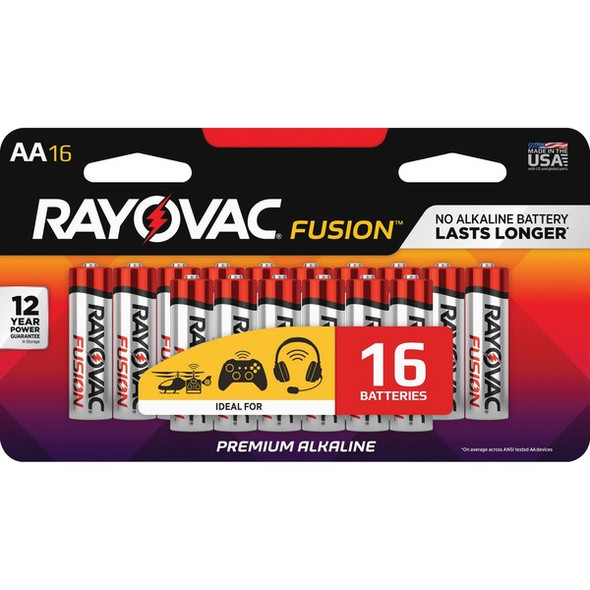 Rayovac Fusion Advanced Alkaline AA Batteries - For Multipurpose - AA - 1.5 V DC - 16 / Pack