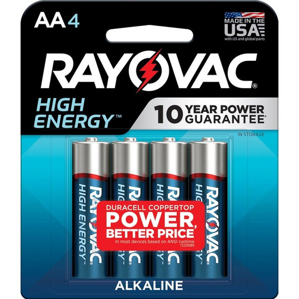 Rayovac High Energy Alkaline AA Batteries - For Flashlight, Remote Control, Mouse - AA - 4 / Pack