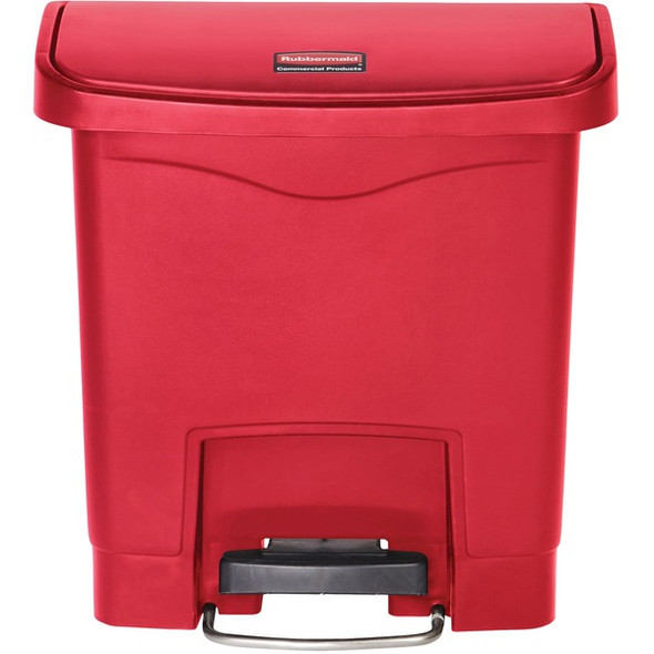 Rubbermaid Commercial 4G Slim Jim Front Step Container - Step-on Opening - 4 gal Capacity - Rectangular - Manual - Durable, Foot Pedal, Easy to Clean, Hinged, Fire-Safe, Chemical Resistant - 15.7" Height x 9.1" Width - Plastic, Resin - Red - 1 Each